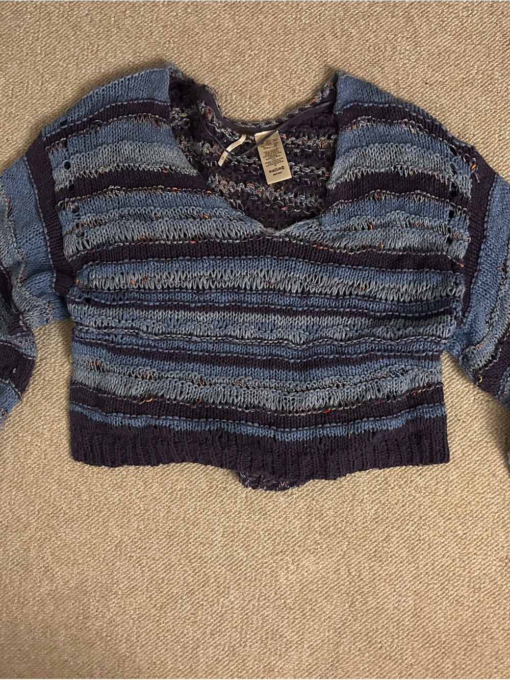 Free People Multicolor Navy & Light Blue V-Neck Sweater